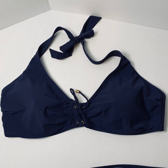 Lands' End Navy Nautical Swimsuit Halter Top Skirt - Picture 2 of 7
